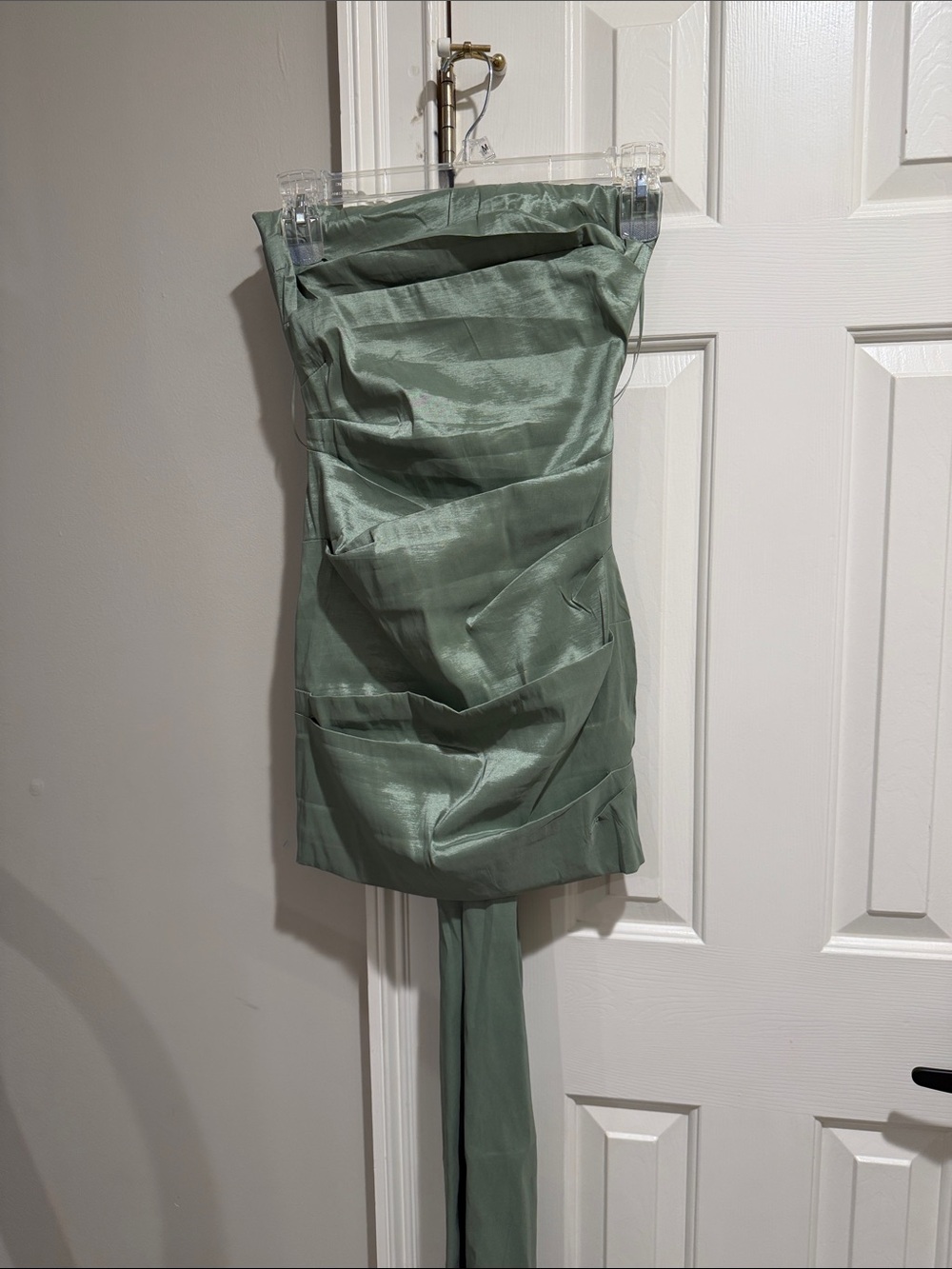 Strapless Sage Green Ruched Cocktail Dress